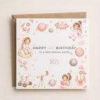 Personalised Space Theme Birthday Card for Daughter, Granddaughter, Sister etc