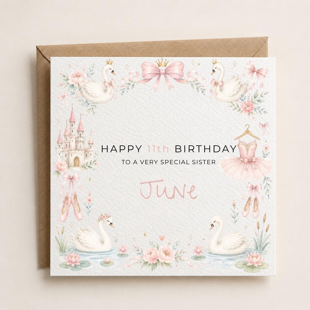 Personalised Swan Theme Birthday Card for Daughter, Granddaughter, Sister etc