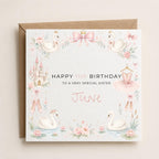 Personalised Swan Theme Birthday Card for Daughter, Granddaughter, Sister etc