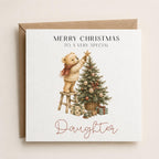Personalised Vintage Christmas Card for Children | Teddy Bear, Tree, Gifts
