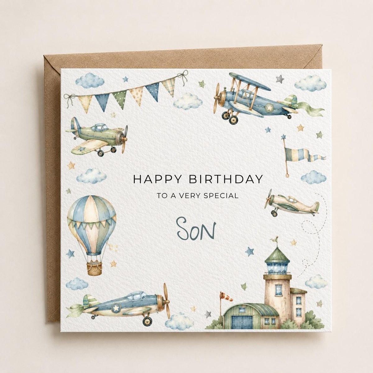 Personalised Airplane Theme Birthday Card for Son, Grandson, Brother etc