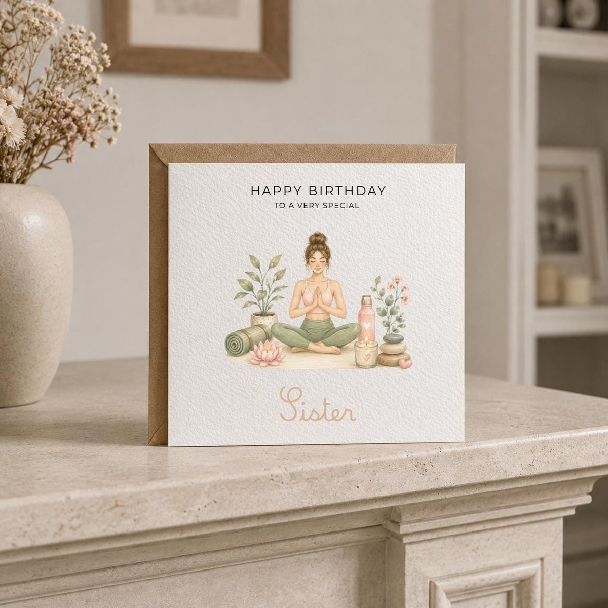 Personalised Yoga Theme Birthday Card for Wife, Mum, Grandma, Daughter, Auntie, Sister etc