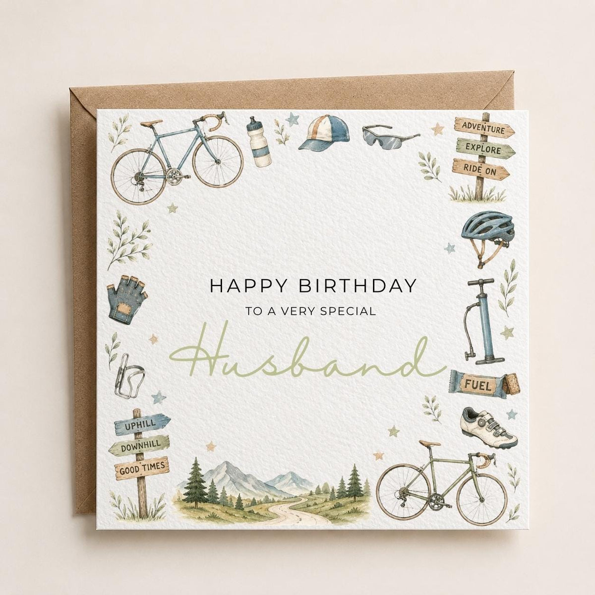 Personalised Cycling Theme Birthday Card for Husband, Dad, Grandad, Son,  Uncle, Brother etc