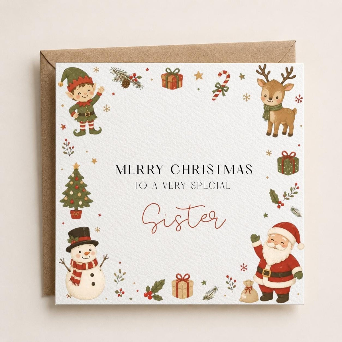 Personalised Christmas Card for Children | Santa, Elf, Reindeer Theme