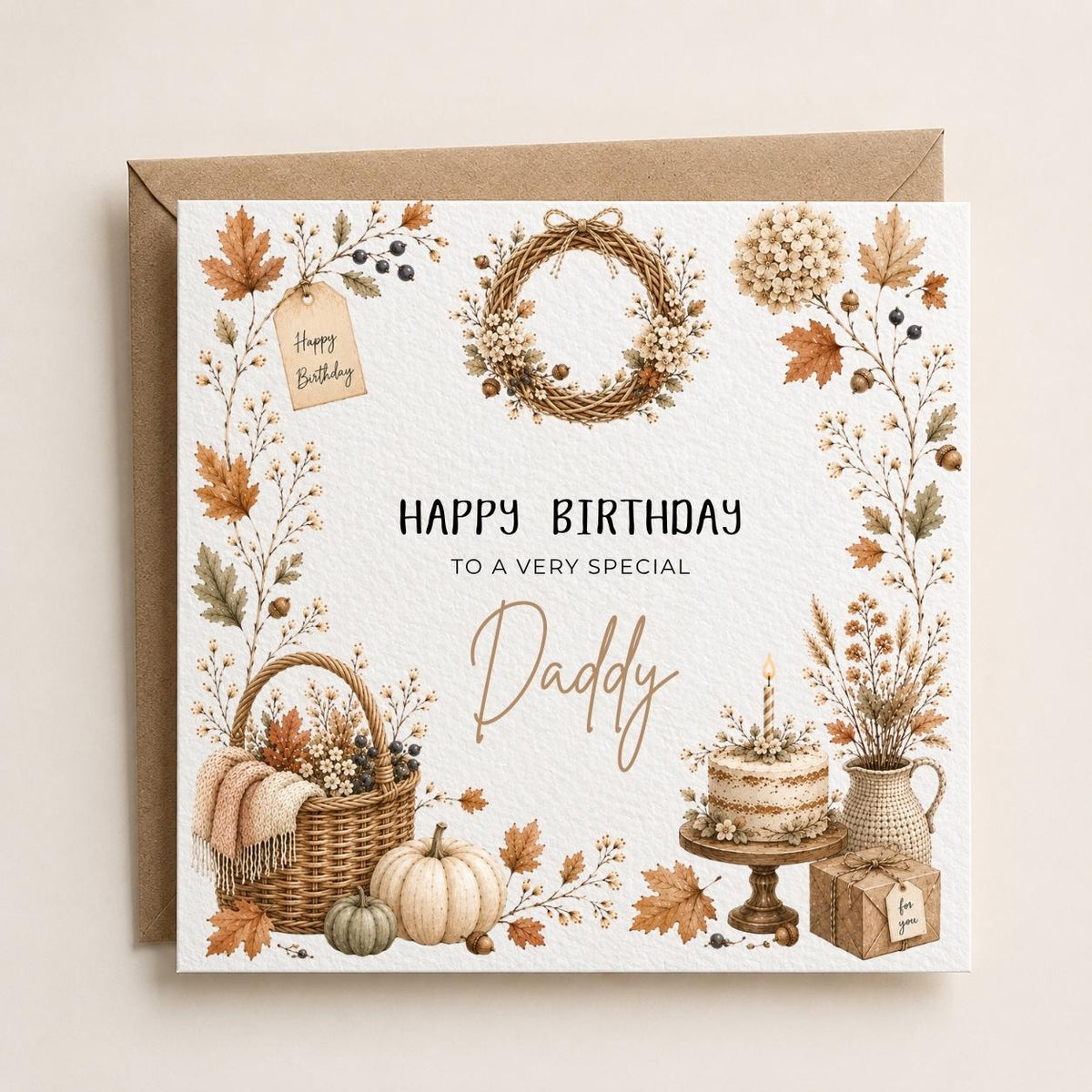 Personalised Autumn Theme Birthday Card for Mum, Dad, Daughter, Sister, Friend etc