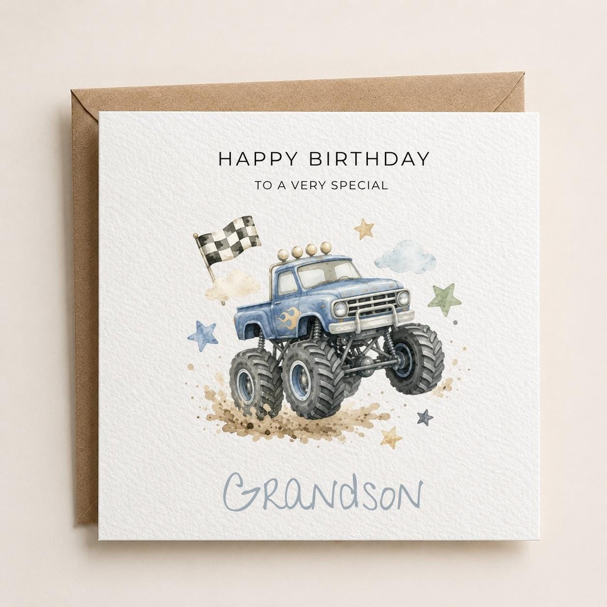 Personalised Monster Trucks Theme Birthday Card for Son, Grandson, Brother etc