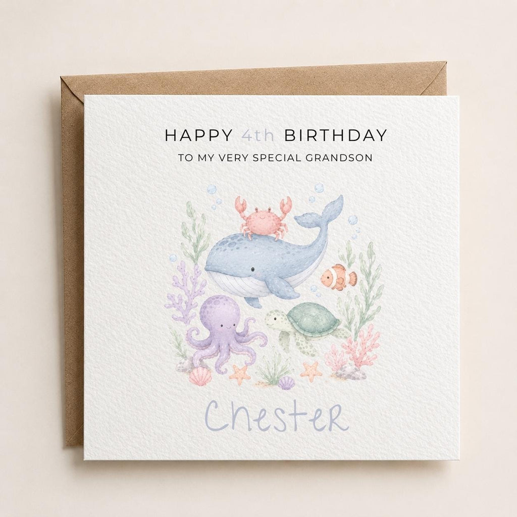 Personalised Sea Theme Birthday Card for Son, Grandson, Brother etc
