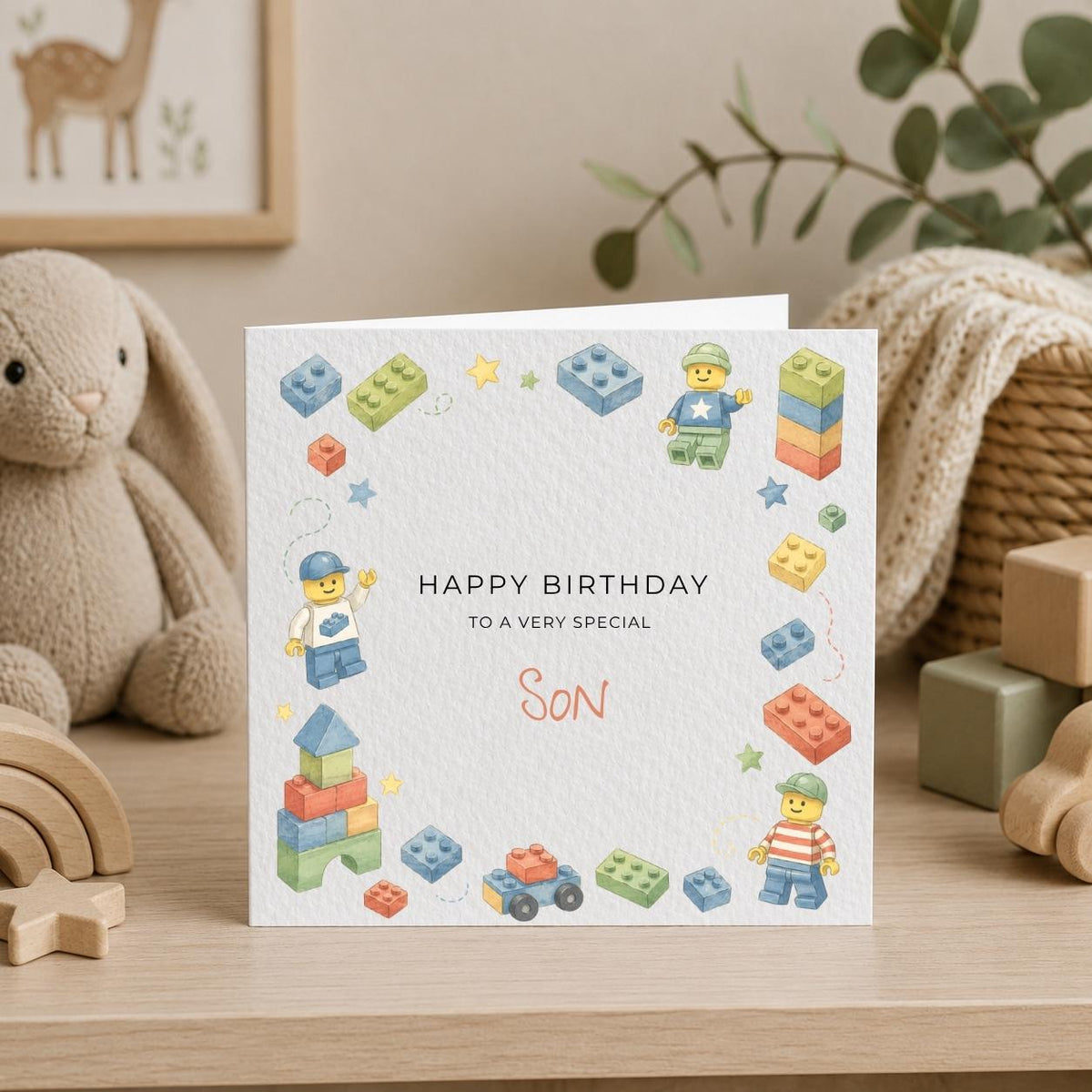 Personalised Lego Theme Birthday Card for Son, Grandson, Brother etc
