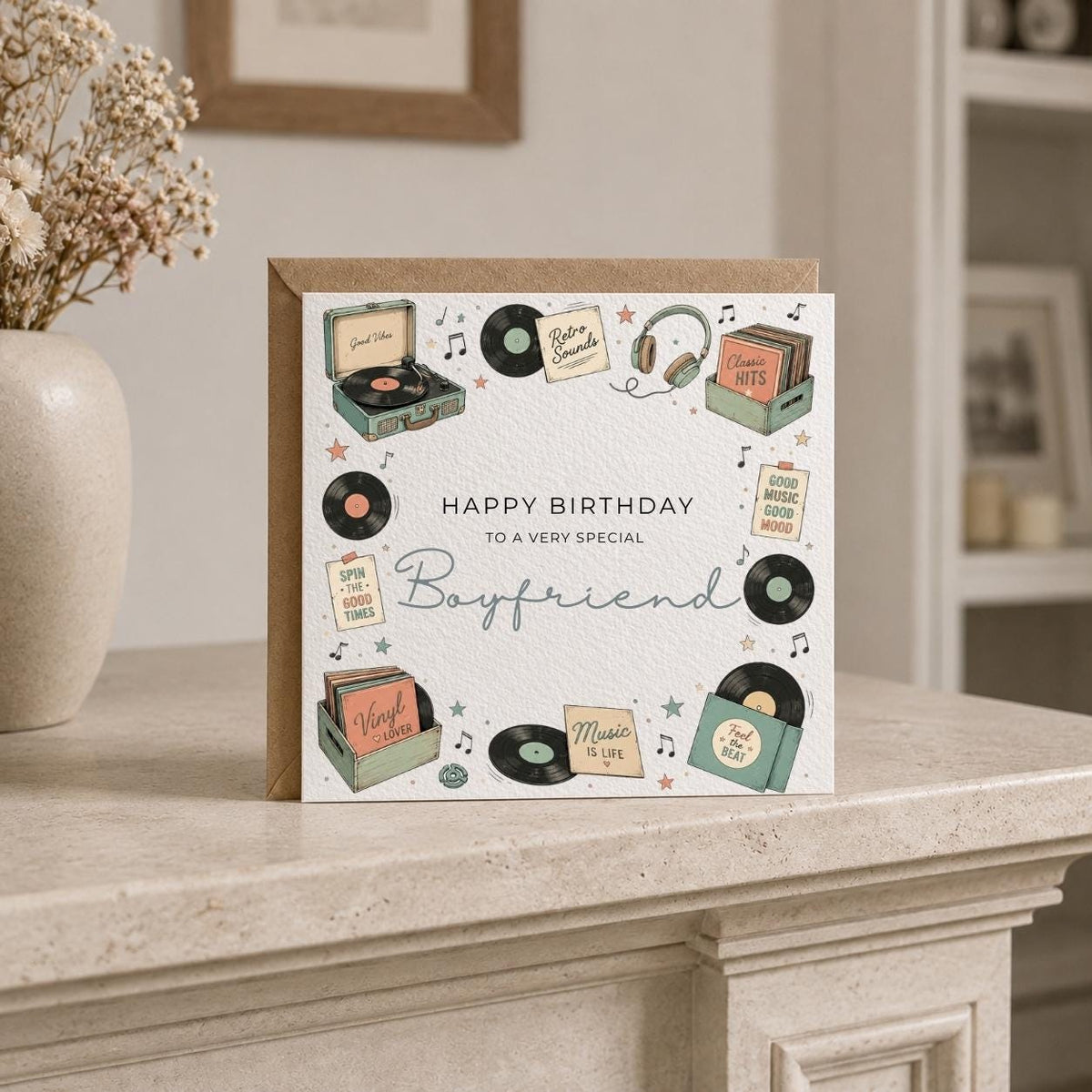 Personalised Record Theme Birthday Card for Husband, Dad, Grandad, Son,  Uncle, Brother etc