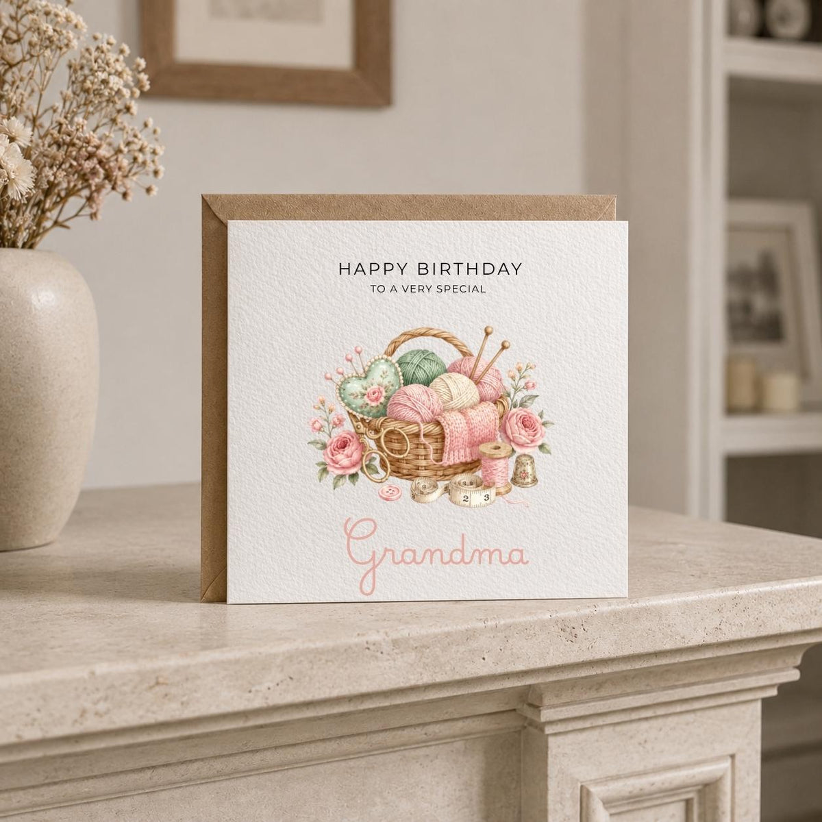 Personalised Knitting Theme Birthday Card for Wife, Mum, Grandma, Daughter, Auntie, Sister etc