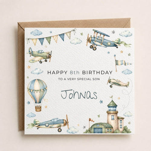 Personalised Airplane Theme Birthday Card for Son, Grandson, Brother etc