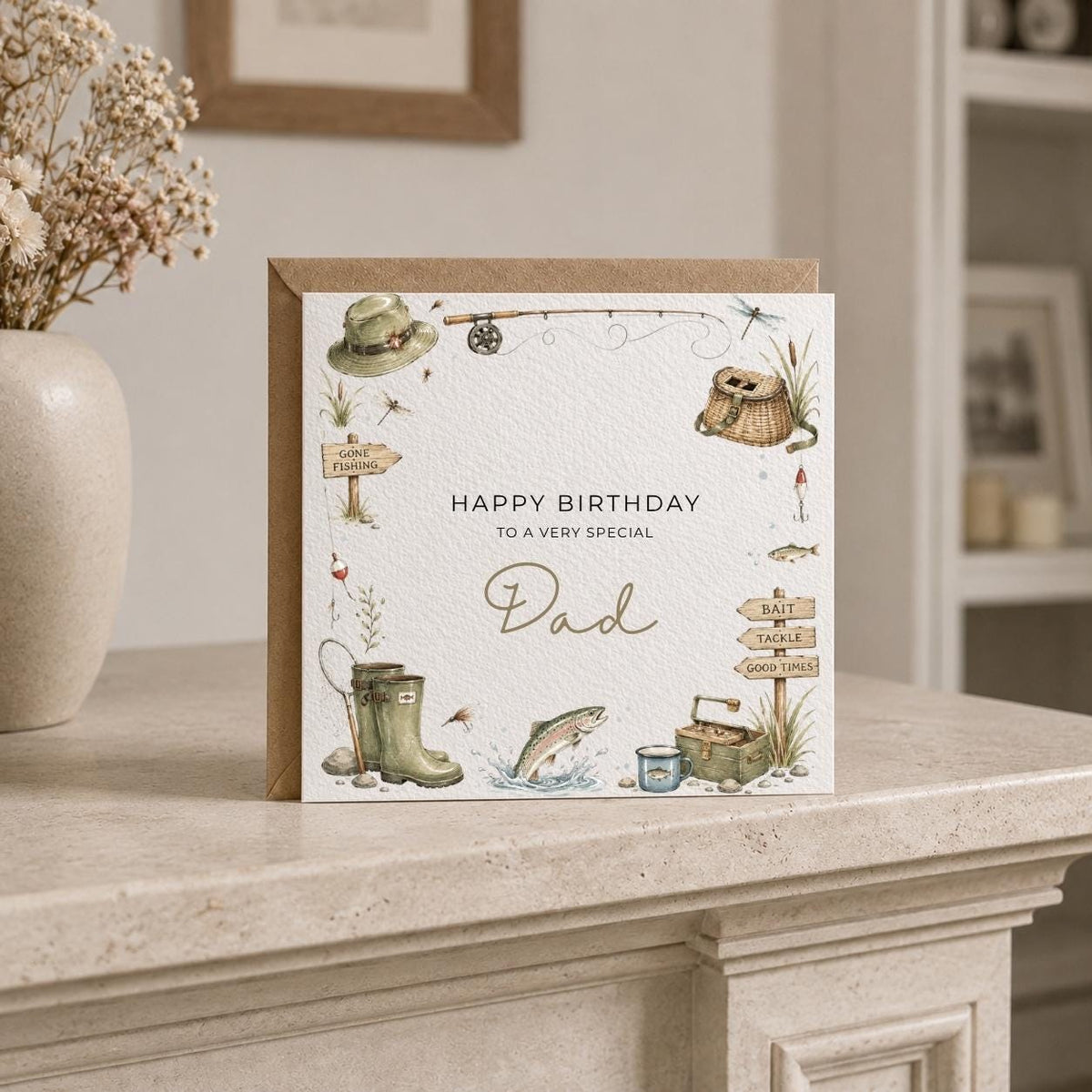 Personalised Fishing Theme Birthday Card for Husband, Dad, Grandad, Son,  Uncle, Brother etc