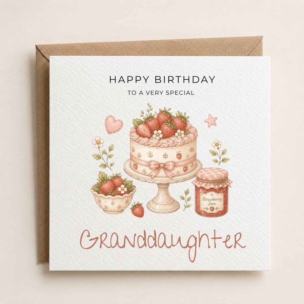 Personalised Strawberry Theme Birthday Card for Daughter, Granddaughter, Sister etc