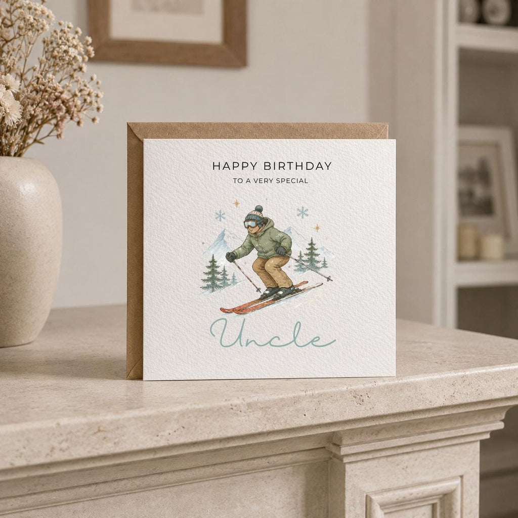 Personalised Skiing Theme Birthday Card for Husband, Dad, Grandad, Son,  Uncle, Brother etc