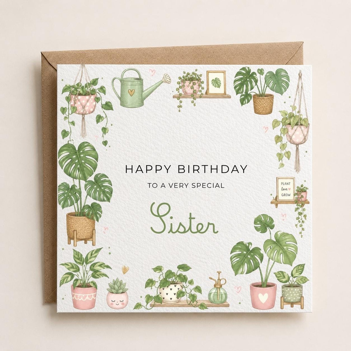 Personalised Plants Theme Birthday Card for Wife, Mum, Grandma, Daughter, Auntie, Sister etc