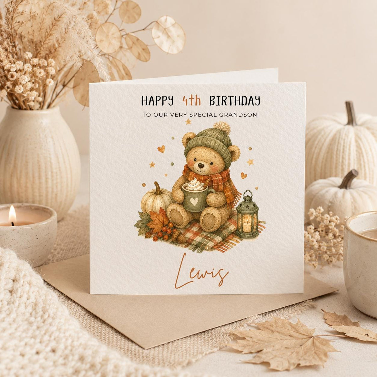 Personalised Autumn Theme Birthday Card for Son, Daughter, Brother, Sister, Friend etc
