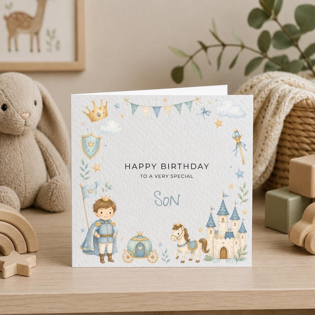 Personalised Prince Theme Birthday Card for Son, Grandson, Brother etc