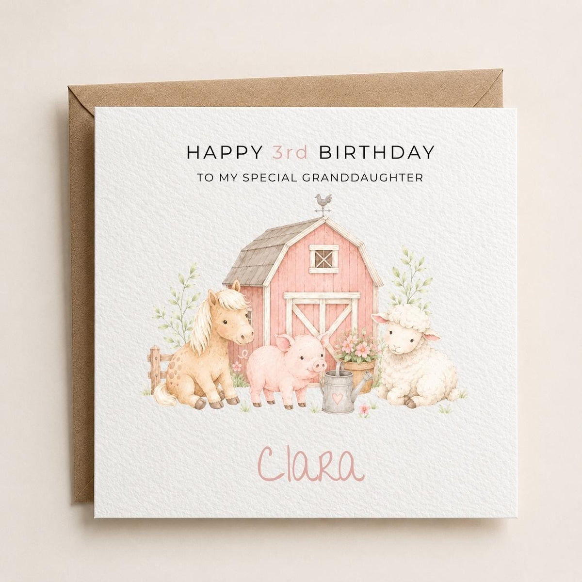 Personalised Farm Theme Birthday Card for Daughter, Granddaughter, Sister etc