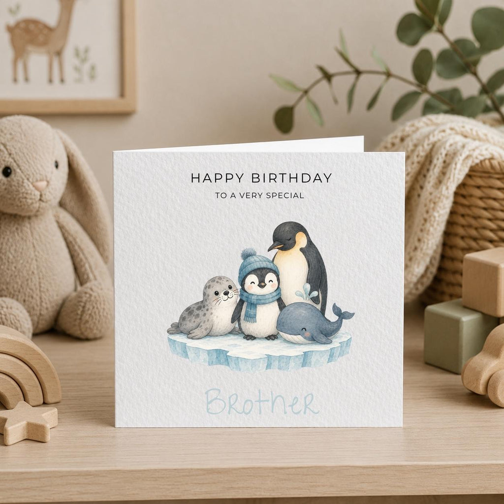 Personalised Artic Animals Theme Birthday Card for Son, Grandson, Brother etc
