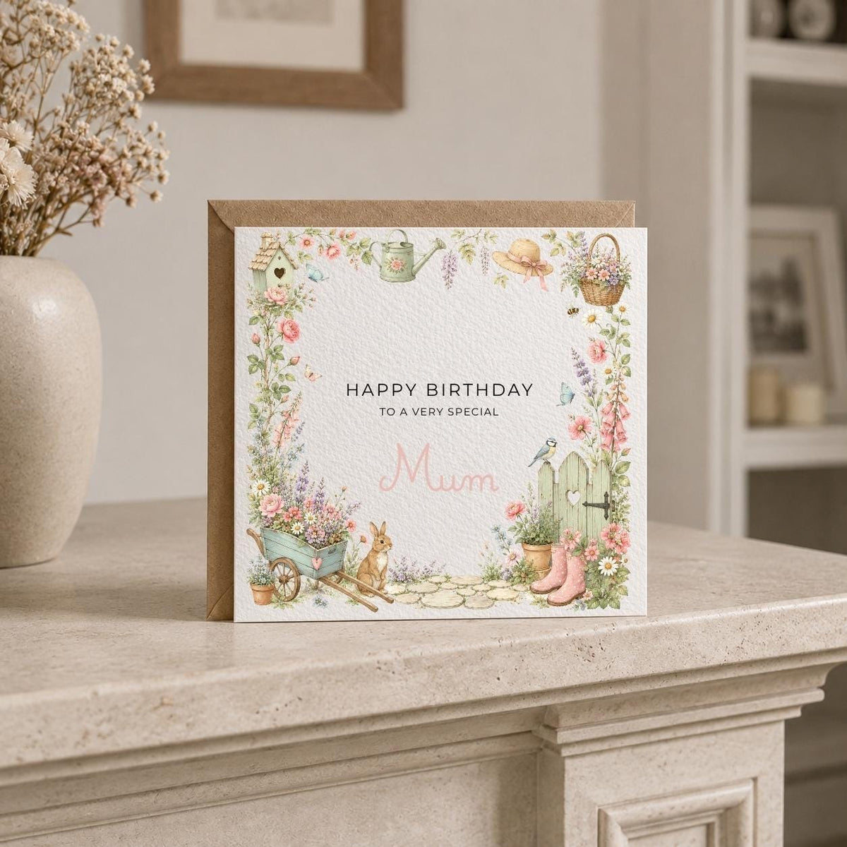 Personalised Cottage Theme Birthday Card for Wife, Mum, Grandma, Daughter, Auntie, Sister etc