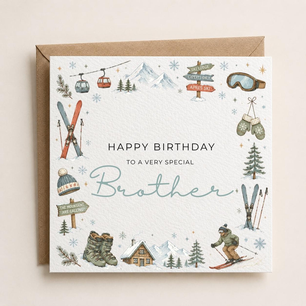 Personalised Skiing Theme Birthday Card for Husband, Dad, Grandad, Son,  Uncle, Brother etc