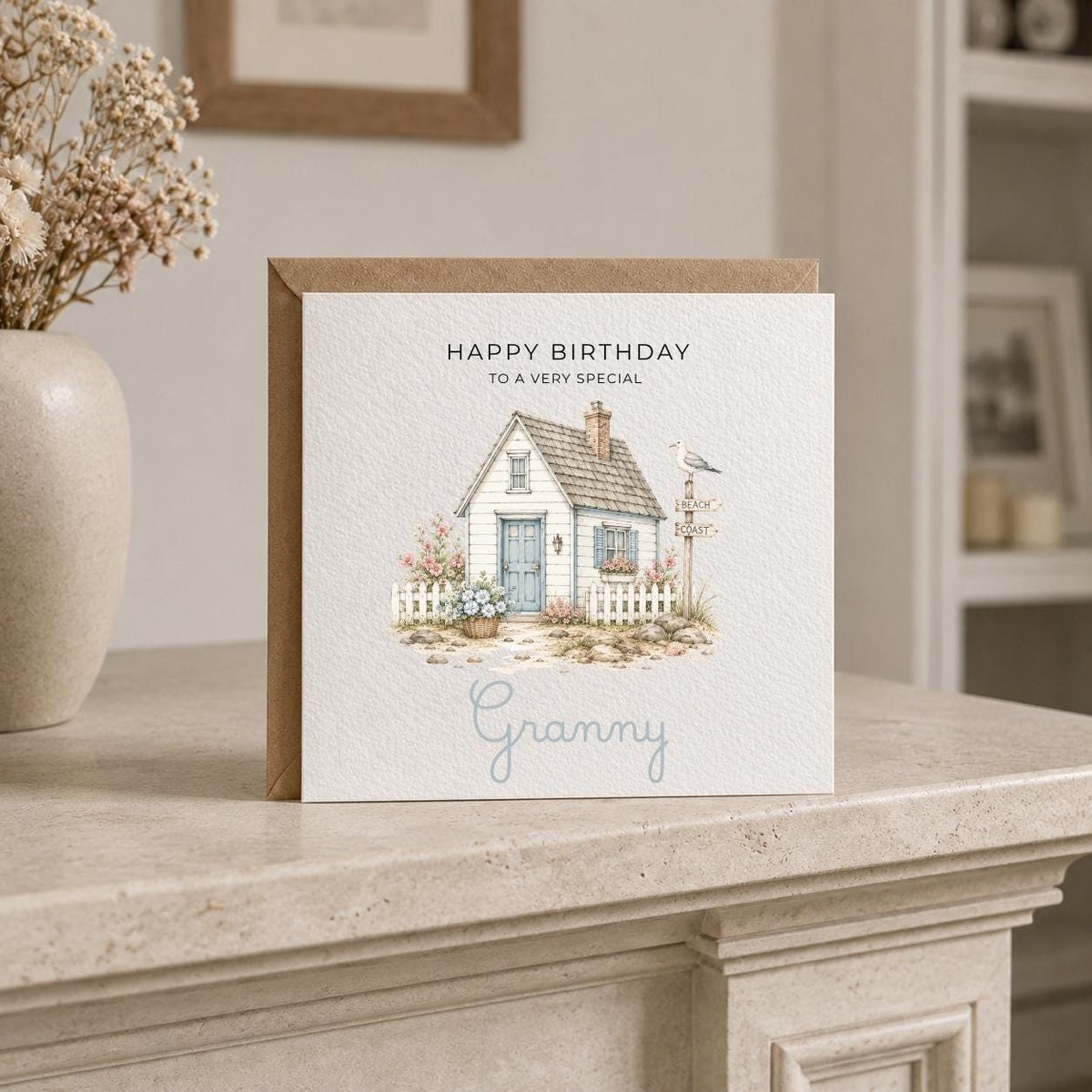 Personalised Coastal Theme Birthday Card for Wife, Mum, Grandma, Daughter, Auntie, Sister etc