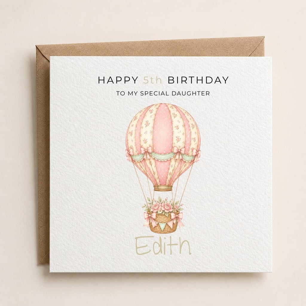 Personalised Hot Air Balloon Theme Birthday Card for Daughter, Granddaughter, Sister etc