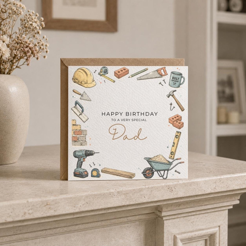 Personalised Builder Theme Birthday Card for Husband, Dad, Grandad, Son,  Uncle, Brother etc