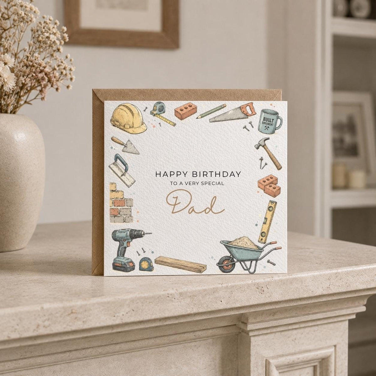 Personalised Builder Theme Birthday Card for Husband, Dad, Grandad, Son,  Uncle, Brother etc