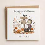 Personalised Halloween Card, Spooky Skeleton Ghost Zombie Design, First Birthday Greeting