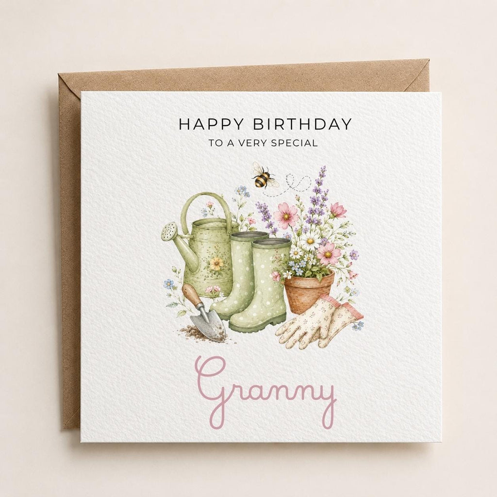 Personalised Bee Garden Theme Birthday Card for Wife, Mum, Grandma, Daughter, Auntie, Sister etc
