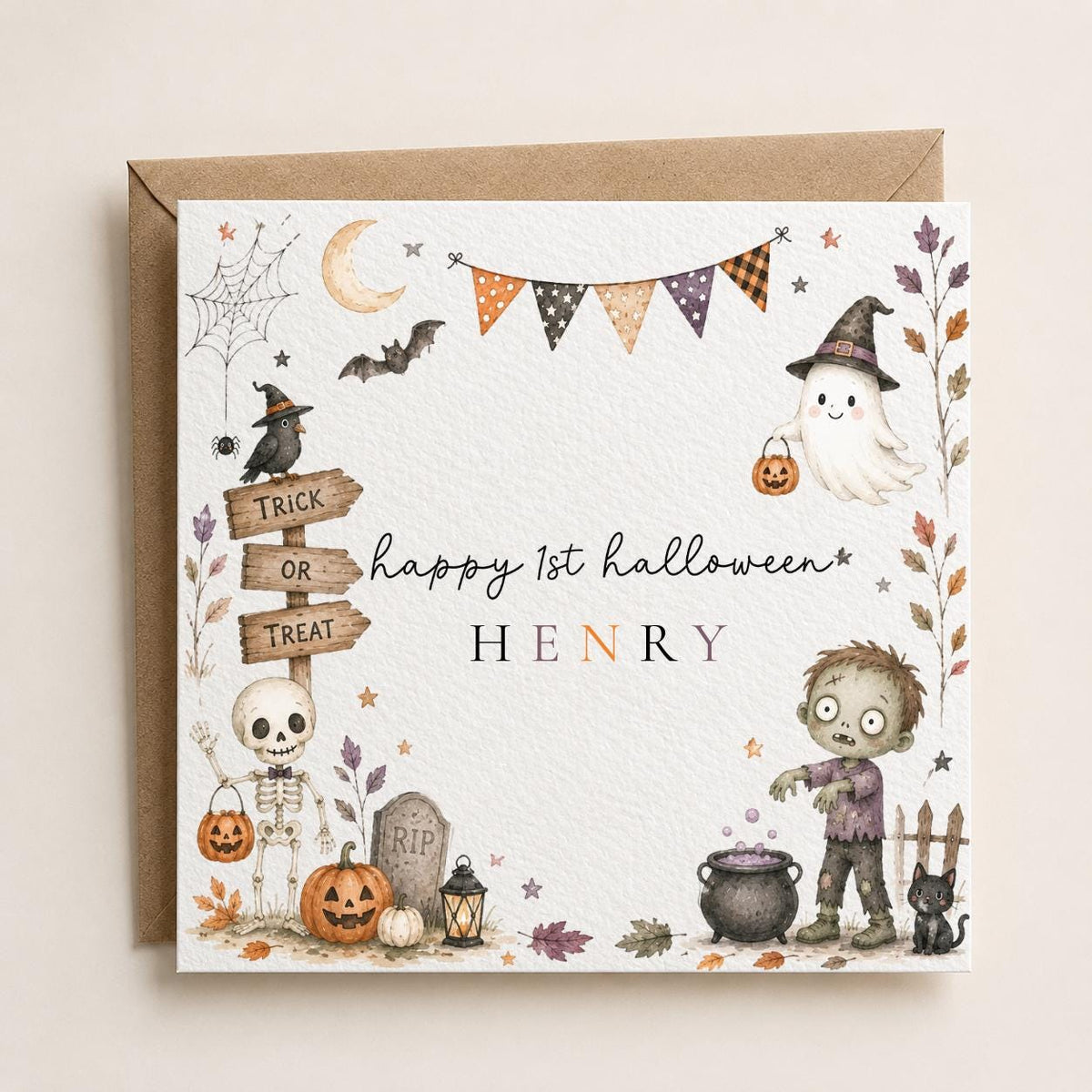 Personalised Halloween Card, Boys First Halloween Birthday Greeting