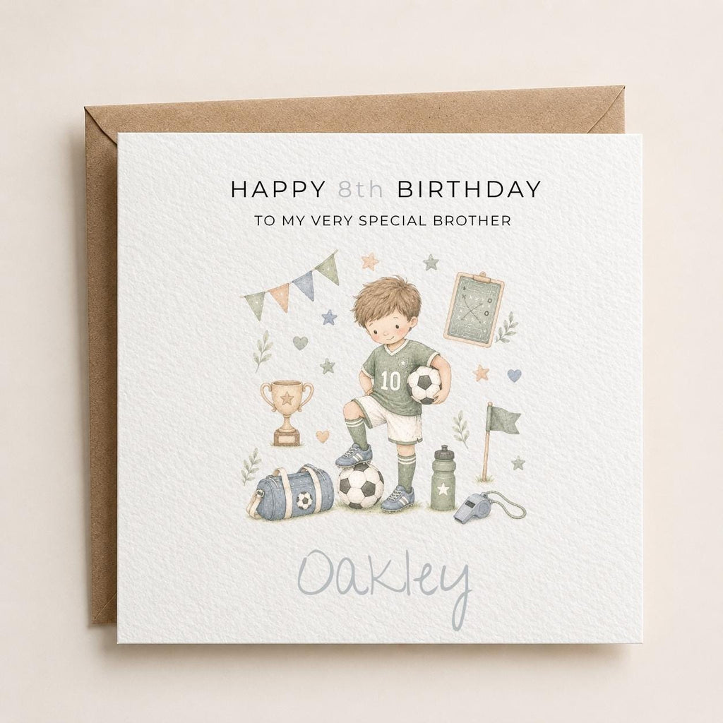 Personalised Football Theme Birthday Card for Son, Grandson, Brother etc