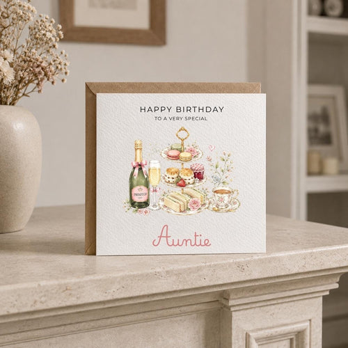 Personalised Afternoon Tea Theme Birthday Card for Wife, Mum, Grandma, Daughter, Auntie, Sister etc