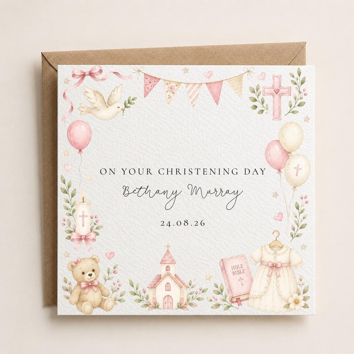 Personalised Christening / Baptism Baby Girl Card