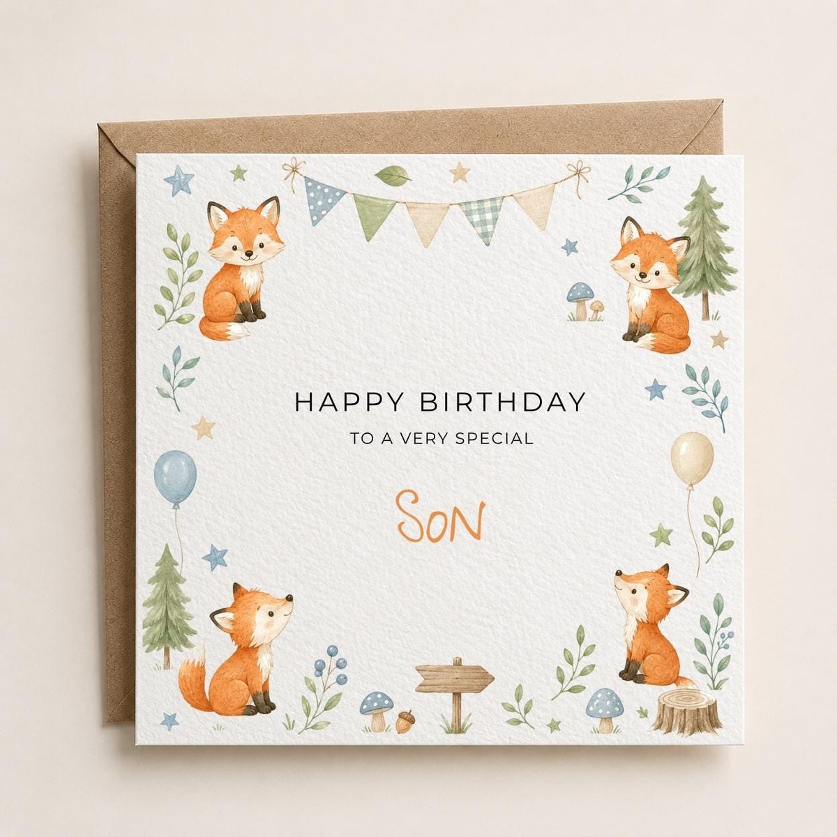 Personalised Foxes Theme Birthday Card for Son, Grandson, Brother etc