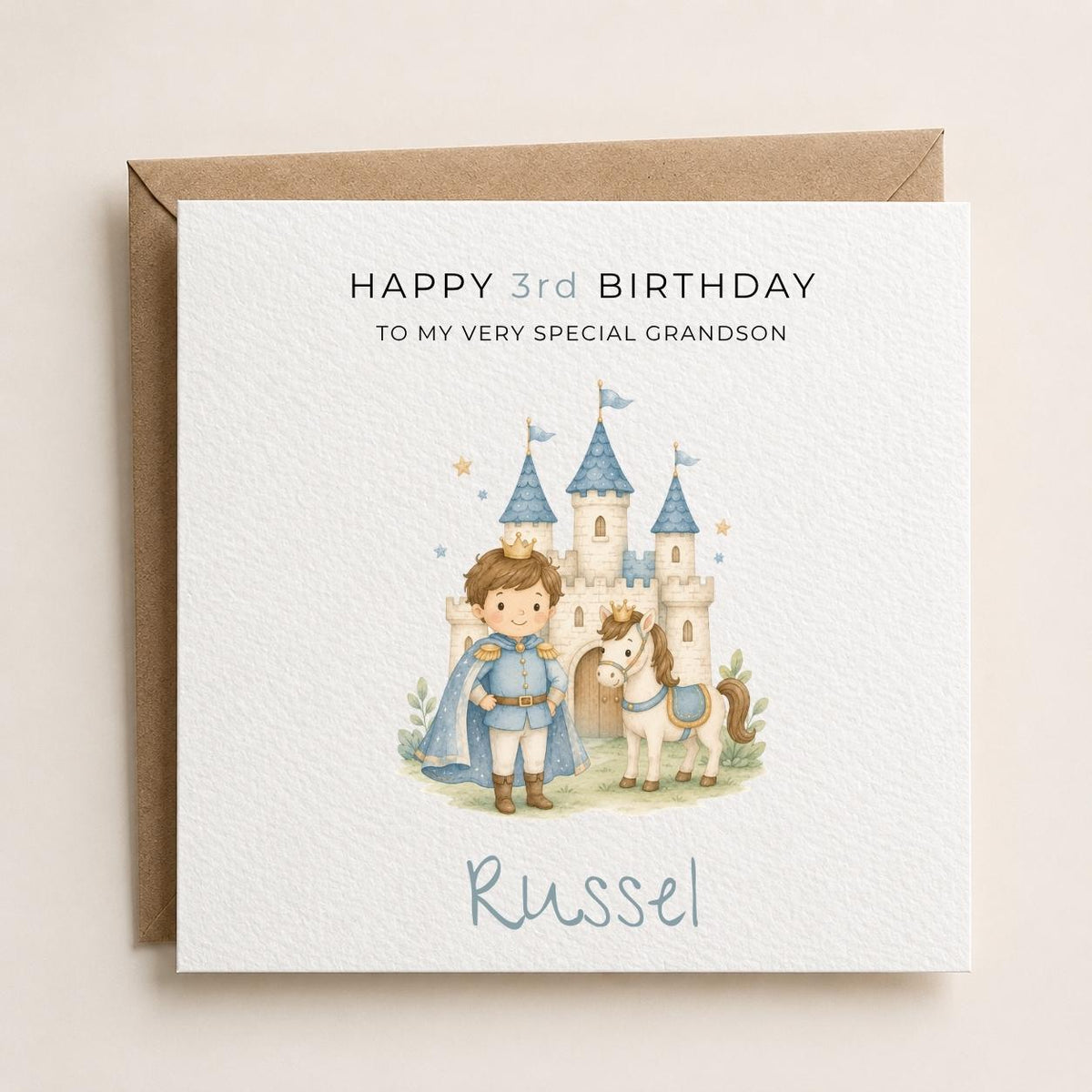Personalised Prince Theme Birthday Card for Son, Grandson, Brother etc