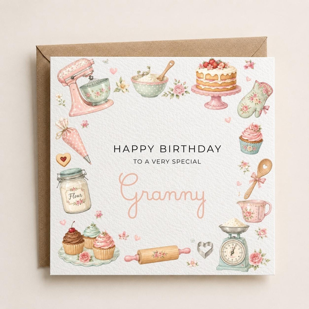 Personalised Baking Theme Birthday Card for Wife, Mum, Grandma, Daughter, Auntie, Sister etc