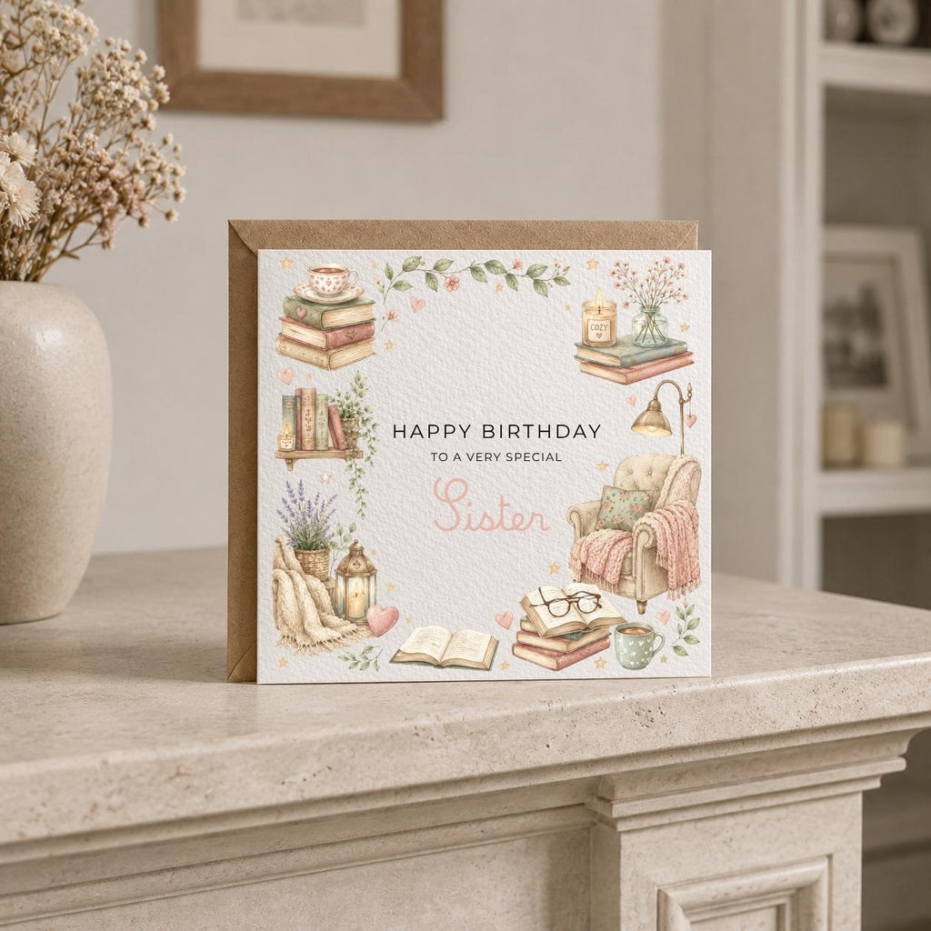 Personalised Cozy Theme Birthday Card for Wife, Mum, Grandma, Daughter, Auntie, Sister etc