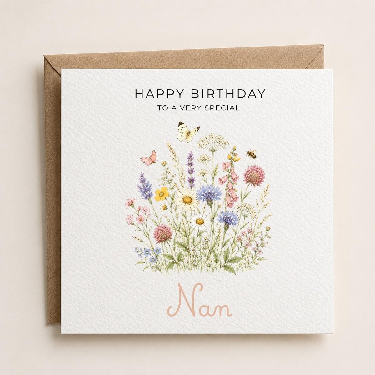 Personalised Wildflower Theme Birthday Card for Wife, Mum, Grandma, Daughter, Auntie, Sister etc