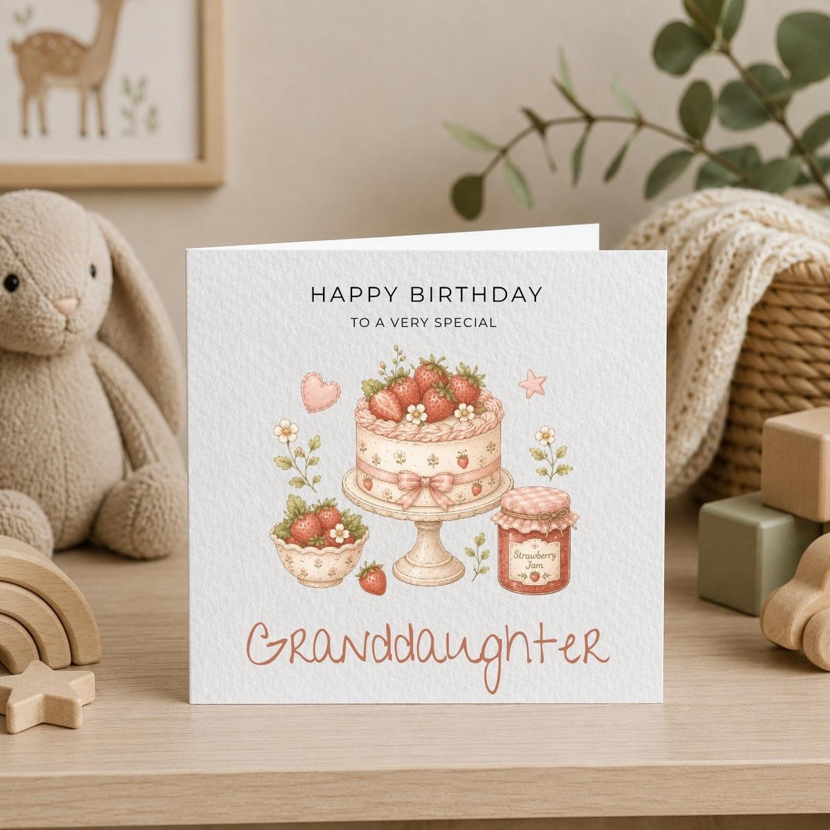 Personalised Strawberry Theme Birthday Card for Daughter, Granddaughter, Sister etc
