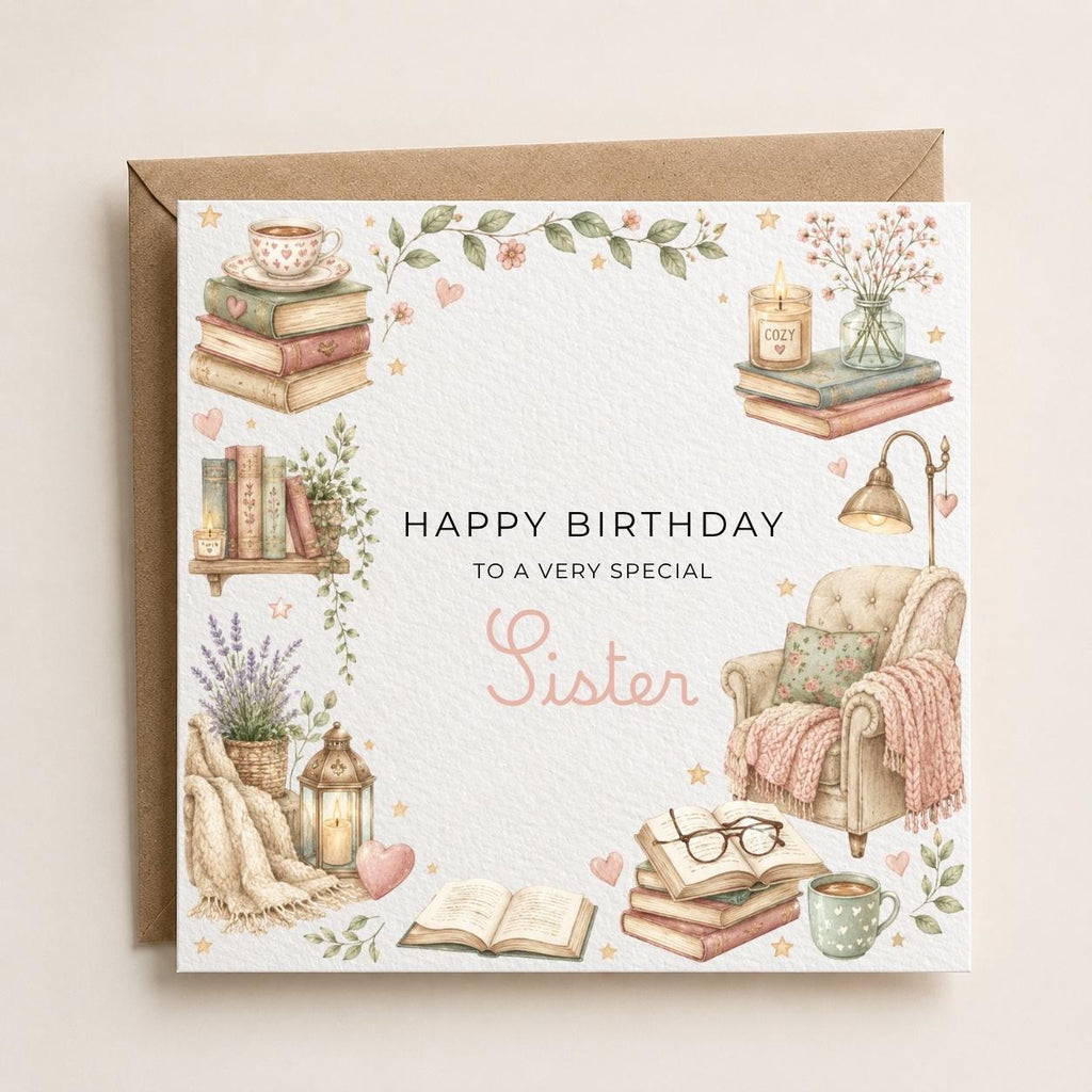 Personalised Cozy Theme Birthday Card for Wife, Mum, Grandma, Daughter, Auntie, Sister etc