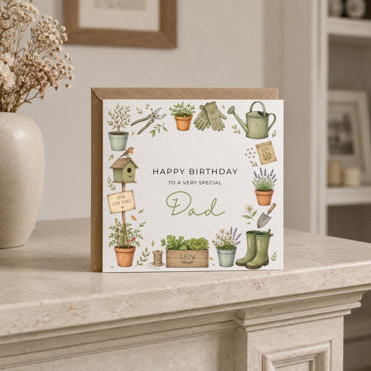 Personalised Gardening Theme Birthday Card for Husband, Dad, Grandad, Son,  Uncle, Brother etc