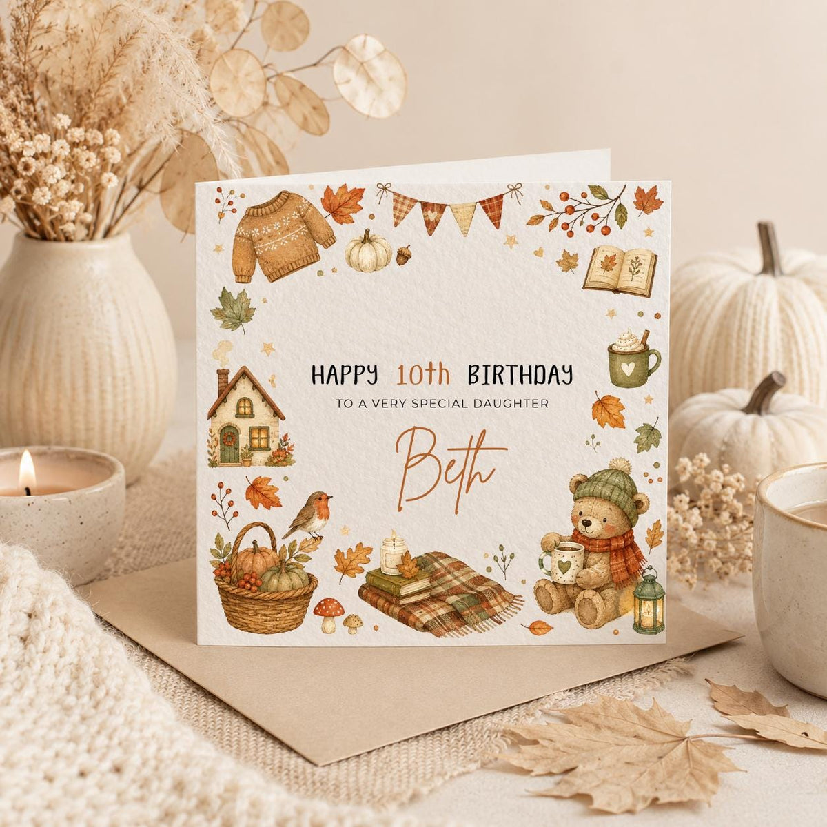 Personalised Autumn Theme Birthday Card for Son, Daughter, Brother, Sister, Friend etc