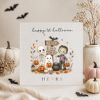 Personalised Halloween Card, Spooky Skeleton Ghost Zombie Design, First Birthday Greeting