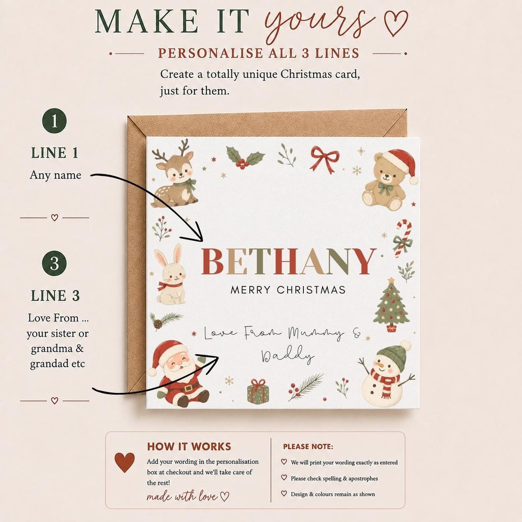 Personalised Christmas Card | For Children | Completely Customisable | Festive Children's Greetings Card