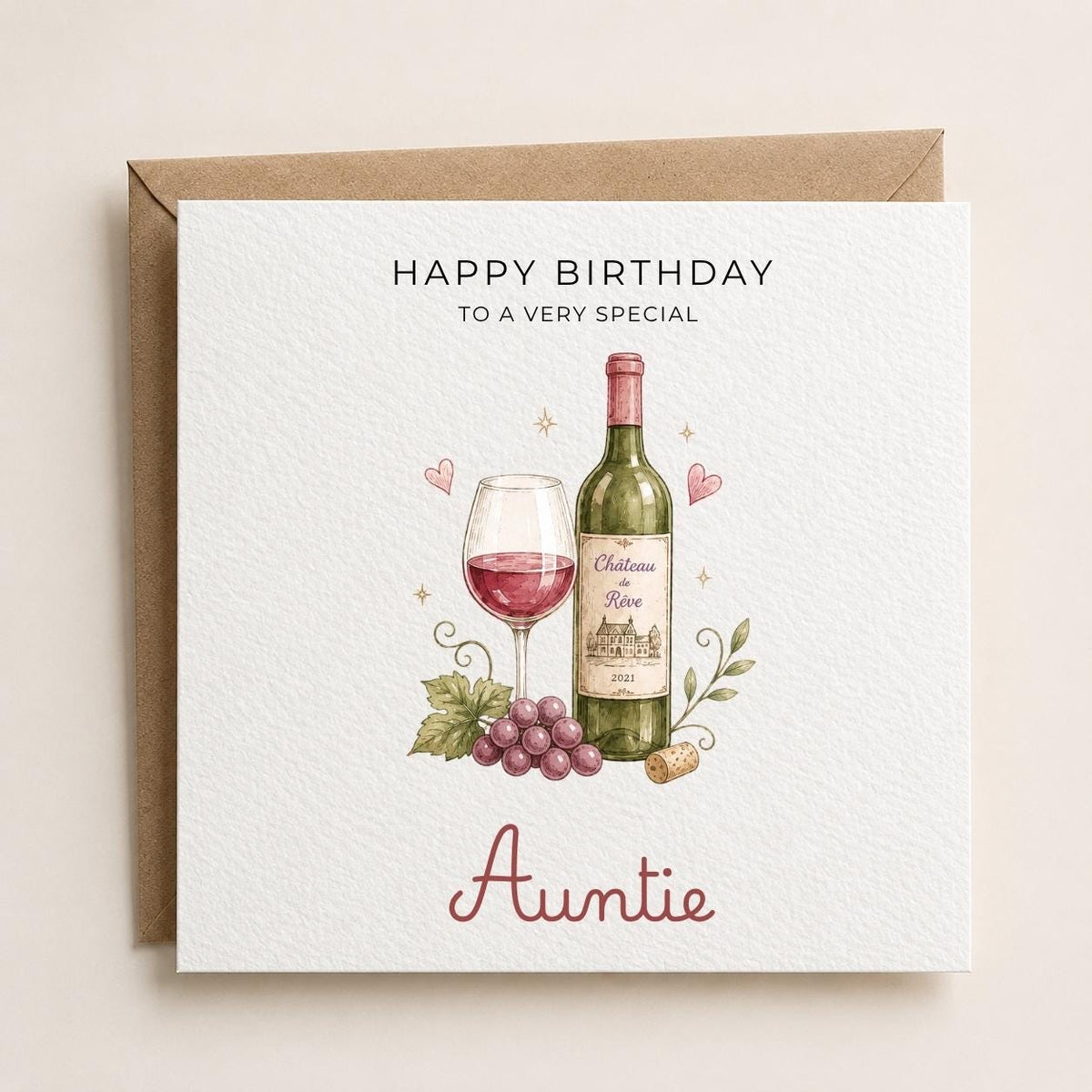 Personalised Wine Theme Birthday Card for Wife, Mum, Grandma, Daughter, Auntie, Sister etc