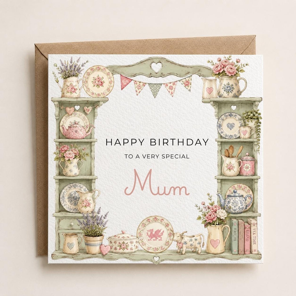 Personalised Welsh Dresser Theme Birthday Card for Wife, Mum, Grandma, Daughter, Auntie, Sister etc