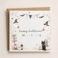 Personalised Halloween Card, Ghost, Black Cat, Pumpkin, Girl's First Halloween Birthday