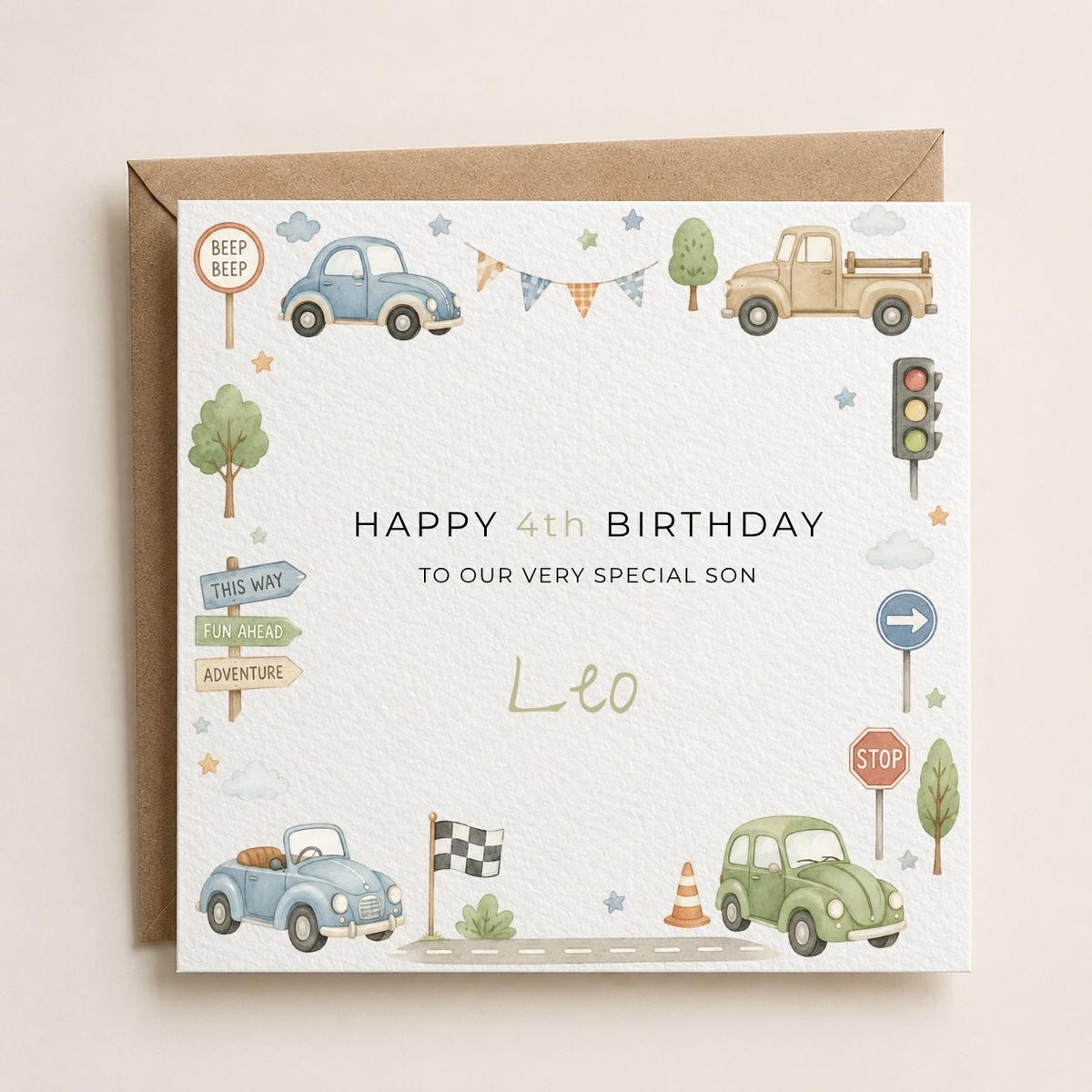 Personalised Cars Theme Birthday Card for Son, Grandson, Brother etc